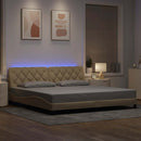 sengeramme med LED uden madras 200x200 cm stof cremefarvet