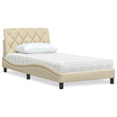 seng med madras 100x200 cm stof cremefarvet