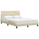 Seng med madras 140x190 cm stof cremefarvet