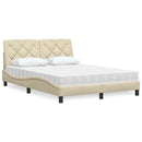 Seng med madras 140x190 cm stof cremefarvet