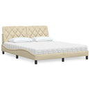 Seng med madras 160x200 cm stof cremefarvet