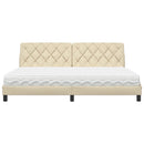 seng med madras 200x200 cm stof cremefarvet