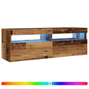 tv-bord m. LED-lys 120x35x40 cm konstrueret træ antikt træ