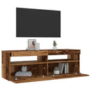 tv-bord m. LED-lys 120x35x40 cm konstrueret træ antikt træ