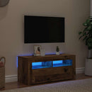 tv-bord m. LED-lys 90x35x40 cm konstrueret træ antikt træ