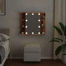 spejlskab med LED-lys 70x16,5x60 cm gammelt træ-look