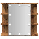 spejlskab med LED-lys 70x16,5x60 cm gammelt træ-look