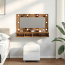 spejlskab med LED-lys 90x31,5x62 cm gammelt træ-look