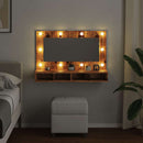spejlskab med LED-lys 90x31,5x62 cm gammelt træ-look