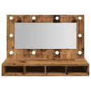 spejlskab med LED-lys 90x31,5x62 cm gammelt træ-look