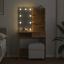 makeupbord med LED-lys 74,5x40x141 cm kunsteg
