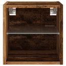 væghængt tv-bord med LED-lys 30x28,5x30 cm gammelt træ