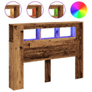 sengegavl med LED 140x18,5x103,5 cm konstrueret træ antikt træ