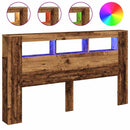 sengegavl med LED 180x18,5x103,5 cm konstrueret træ antikt træ