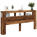 sengegavl med LED 200x18,5x103,5 cm konstrueret træ antikt træ