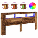 sengegavl med LED 220x18,5x103,5 cm konstrueret træ antikt træ