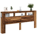sengegavl med LED 220x18,5x103,5 cm konstrueret træ antikt træ