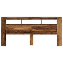 sengegavl med LED 220x18,5x103,5 cm konstrueret træ antikt træ