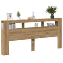 sengegavl m. LED-lys 220x18,5x103,5 cm konstrueret træ kunsteg