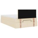 ottoman seng med madras & LEDs 120x190cm stof cremefarvet