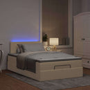 ottoman seng med madras & LEDs 120x190cm stof cremefarvet