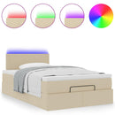 ottoman seng med madras & LEDs 120x190cm stof cremefarvet