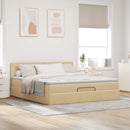 ottoman seng med madras & LEDs 180x200cm stof cremefarvet