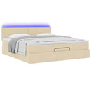 ottoman seng med madras & LEDs 180x200cm stof cremefarvet