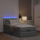 ottoman seng med madras & LEDs 90x200 cm stof lysegrå