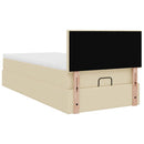 ottoman seng med madras & LEDs 90x200 cm stof cremefarvet