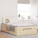 ottoman seng med madras & LEDs 120x190cm stof cremefarvet