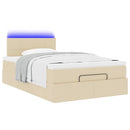 ottoman seng med madras & LEDs 120x190cm stof cremefarvet