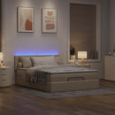 ottoman seng med madras & LEDs 140x190 cm stof fløde