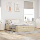 ottoman seng med madras & LEDs 140x190 cm stof fløde