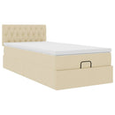 ottoman seng med madras & LEDs 90x200 cm stof cremefarvet