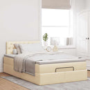 ottoman seng med madras & LEDs 120x190cm stof cremefarvet