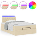 ottoman seng med madras & LEDs 120x190cm stof cremefarvet
