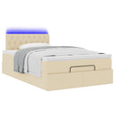 ottoman seng med madras & LEDs 120x190cm stof cremefarvet