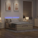 ottoman seng med madras & LEDs 140x190 cm stof fløde