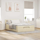 ottoman seng med madras & LEDs 140x190 cm stof fløde