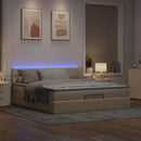 ottoman seng med madras & LEDs 180x200cm stof cremefarvet
