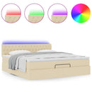 ottoman seng med madras & LEDs 180x200cm stof cremefarvet