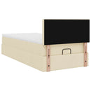 ottoman seng med madras & LEDs 90x200 cm stof cremefarvet