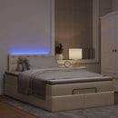 ottoman seng med madras & LEDs 120x190cm stof cremefarvet