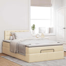 ottoman seng med madras & LEDs 120x190cm stof cremefarvet