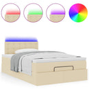 ottoman seng med madras & LEDs 120x190cm stof cremefarvet