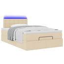 ottoman seng med madras & LEDs 120x190cm stof cremefarvet