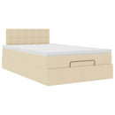 ottoman seng med madras & LEDs 120x190cm stof cremefarvet