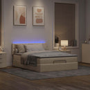 ottoman seng med madras & LEDs 140x190 cm stof fløde
