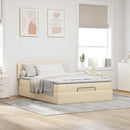 ottoman seng med madras & LEDs 140x190 cm stof fløde